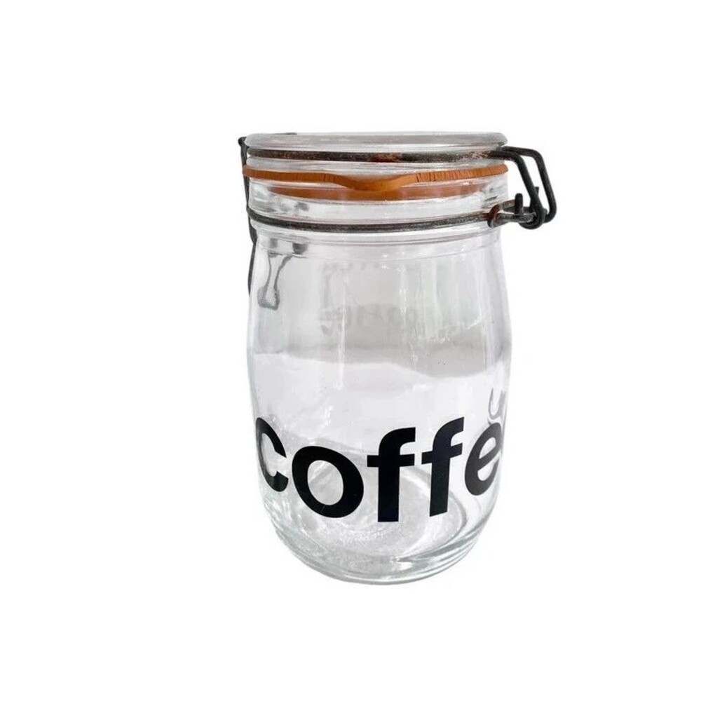 Vintage 70s Coffee Glass Storage Jar Wire Bail Retro Kitsch 1.5L